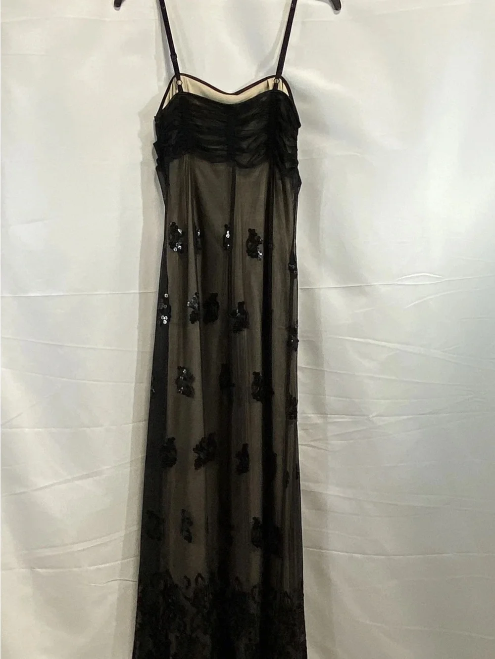 Sue Wong‎ Black Sequin Mesh Slip Dress Size Small